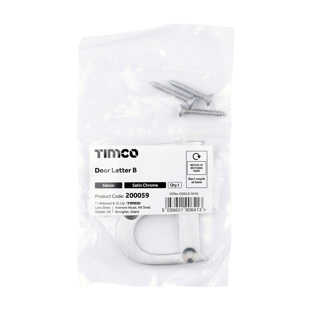 TIMCO Door Letter B - Satin Chrome - 64mm - Image