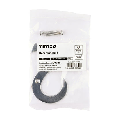 TIMCO Door Numeral 2 - Polished Chrome - 76mm - Image