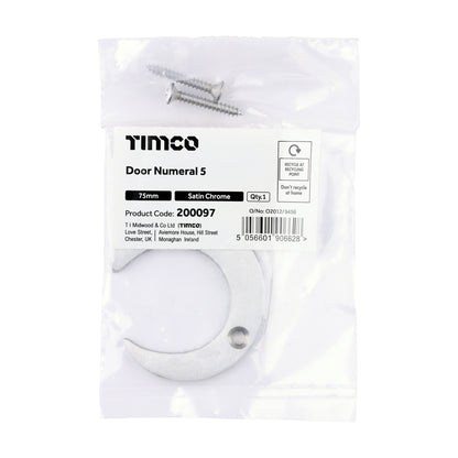 TIMCO Door Numeral 5 - Satin Chrome - 75mm - Image