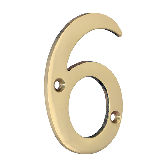 TIMCO Door Numeral 6 - Polished Brass - 75mm - Image