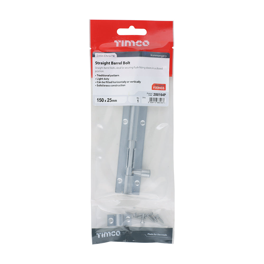 TIMCO Straight Barrel Bolt Satin Chrome - 150 x 25mm - Image