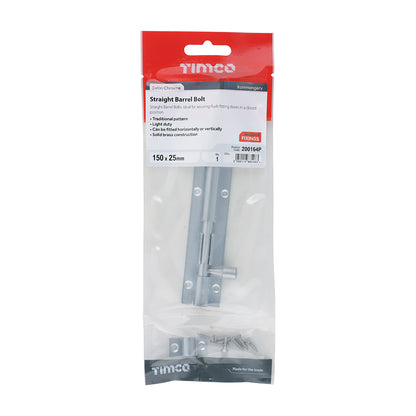 TIMCO Straight Barrel Bolt Satin Chrome - 150 x 25mm - Image
