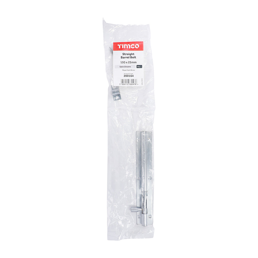 TIMCO Straight Barrel Bolt Satin Chrome - 150 x 25mm - Image