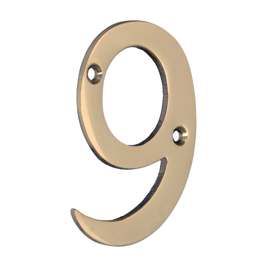TIMCO Door Numeral 9 - Polished Brass - 75mm - Image
