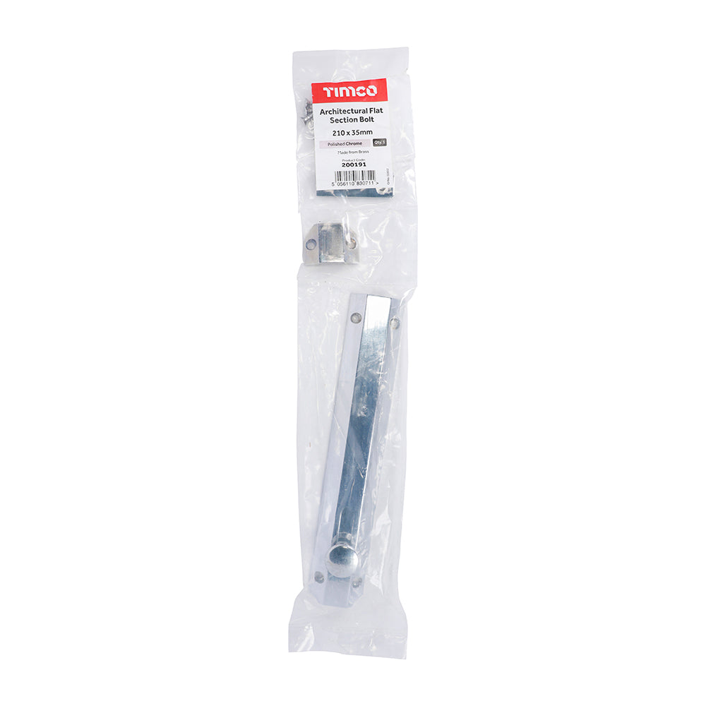 TIMCO Architectural Flat Section Bolt Polished Chrome - 210 x 35mm - Image