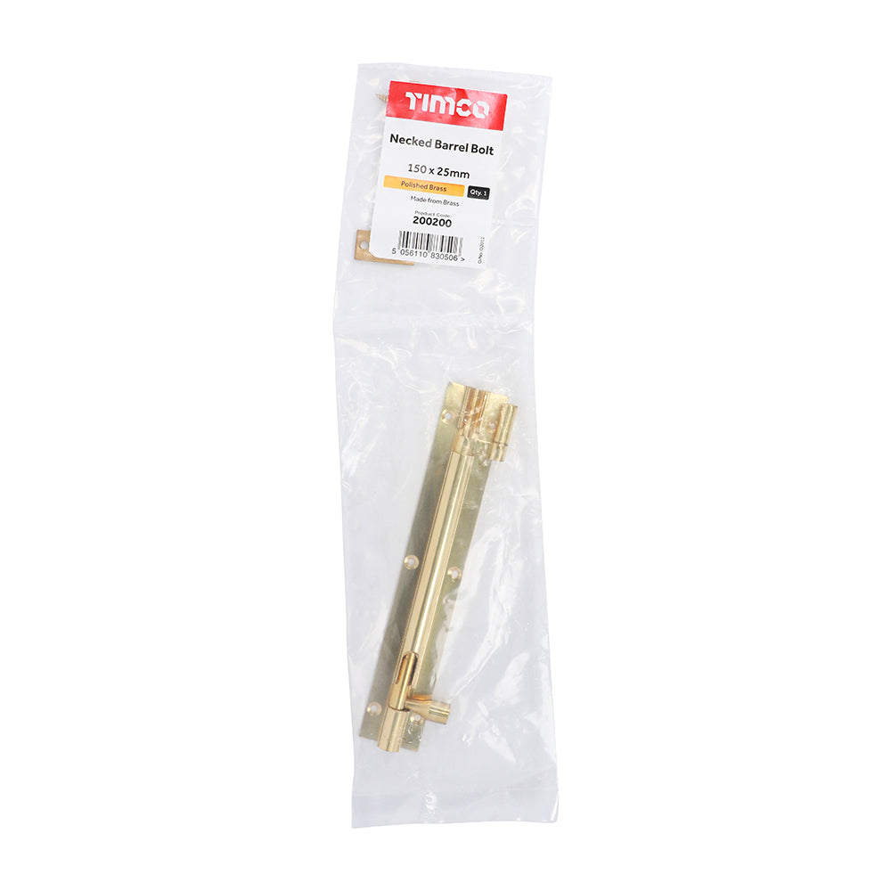 TIMCO Necked Barrel Bolt Polished Brass - 150 x 25mm - Image