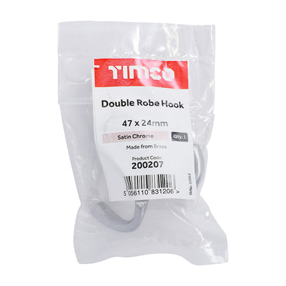 TIMCO Double Robe Hook Satin Chrome - 47 x 24mm - Image