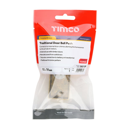 TIMCO Traditional Door Bell Push - Polished Brass - 80 x 31mm - Image