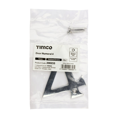 TIMCO Door Numeral 4 - Polished Chrome - 75mm - Image