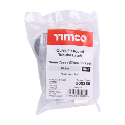 TIMCO Quick Fit Round Tubular Latch - Nickel - 76 case / 57 backset - Image