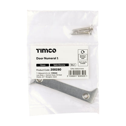 TIMCO Door Numeral 1 - Satin Chrome - 75mm - Image