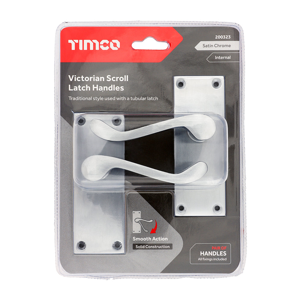 TIMCO Victorian Scroll Latch Handles - Satin Chrome - 114 x 42mm - Image