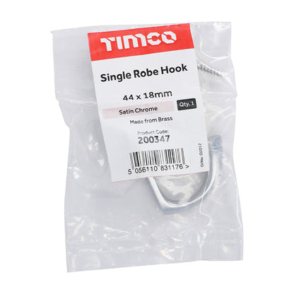 TIMCO Single Robe Hook Satin Chrome - 44 x 18mm - Image