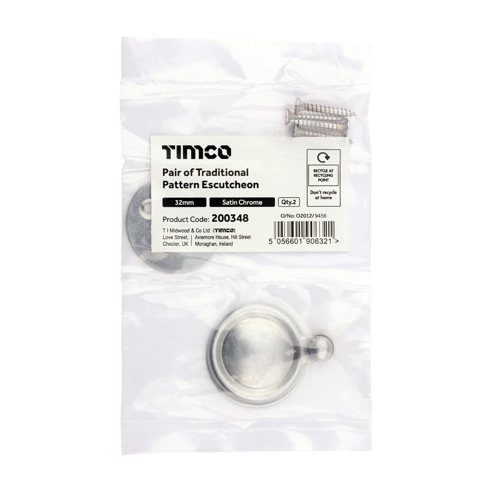 TIMCO Pair of Traditional Pattern Escutcheon - Satin Chrome - 32mm - Image