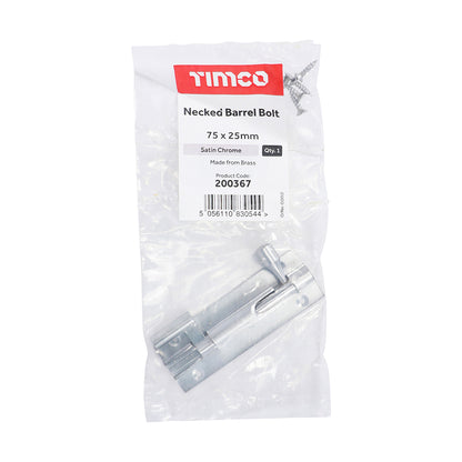 TIMCO Necked Barrel Bolt Satin Chrome - 75 x 25mm - Image