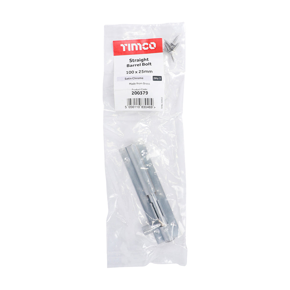 TIMCO Straight Barrel Bolt Satin Chrome - 100 x 25mm - Image