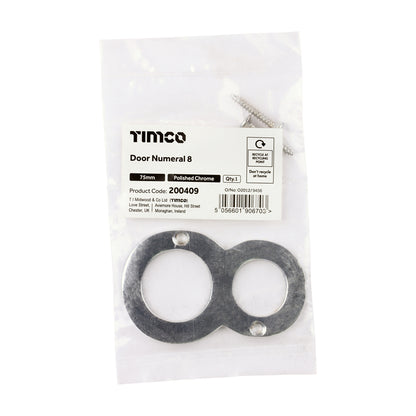 TIMCO Door Numeral 8 - Polished Chrome - 75mm - Image