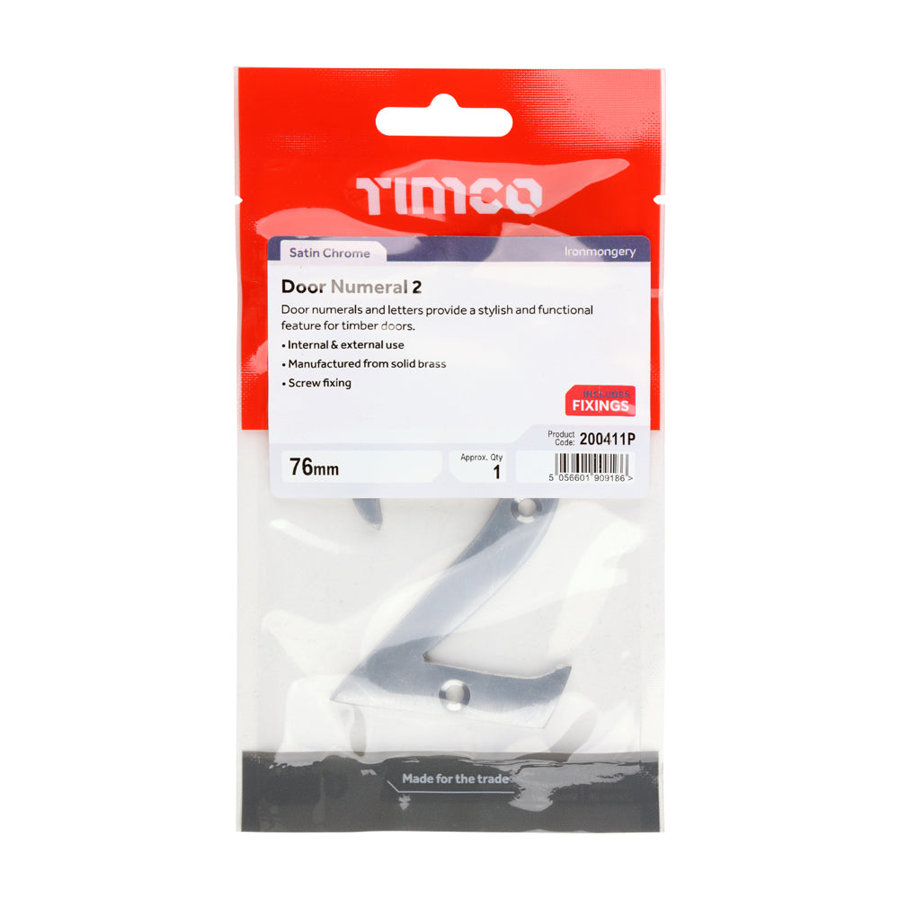 TIMCO Door Numeral 2 - Satin Chrome - 76mm - Image