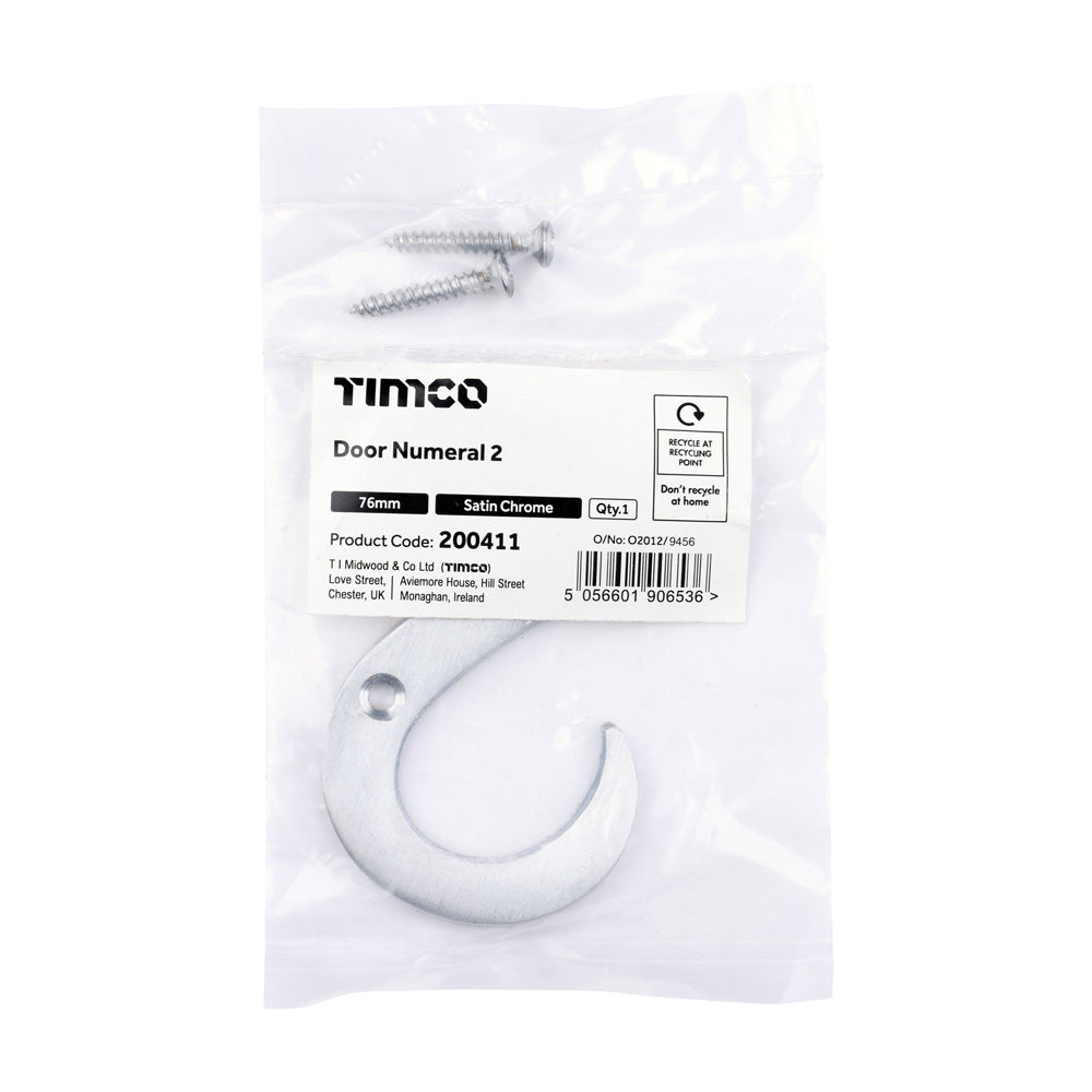TIMCO Door Numeral 2 - Satin Chrome - 76mm - Image