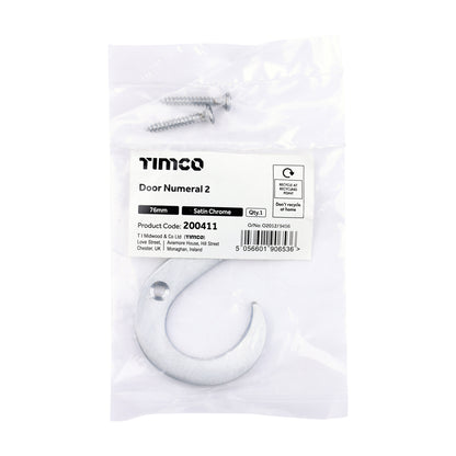TIMCO Door Numeral 2 - Satin Chrome - 76mm - Image
