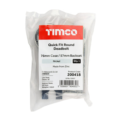 TIMCO Quick Fit Round Deadbolt - Nickel - 76 case / 57 backset - Image