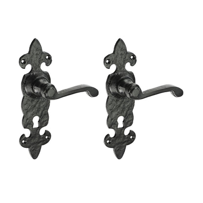 TIMCO Fleur De Lys Ornate Lever Lock Handles - Antique Black - 195 x 55 - Image