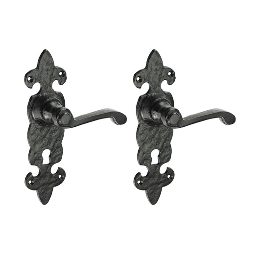 TIMCO Fleur De Lys Ornate Lever Lock Handles - Antique Black - 195 x 55 - Image