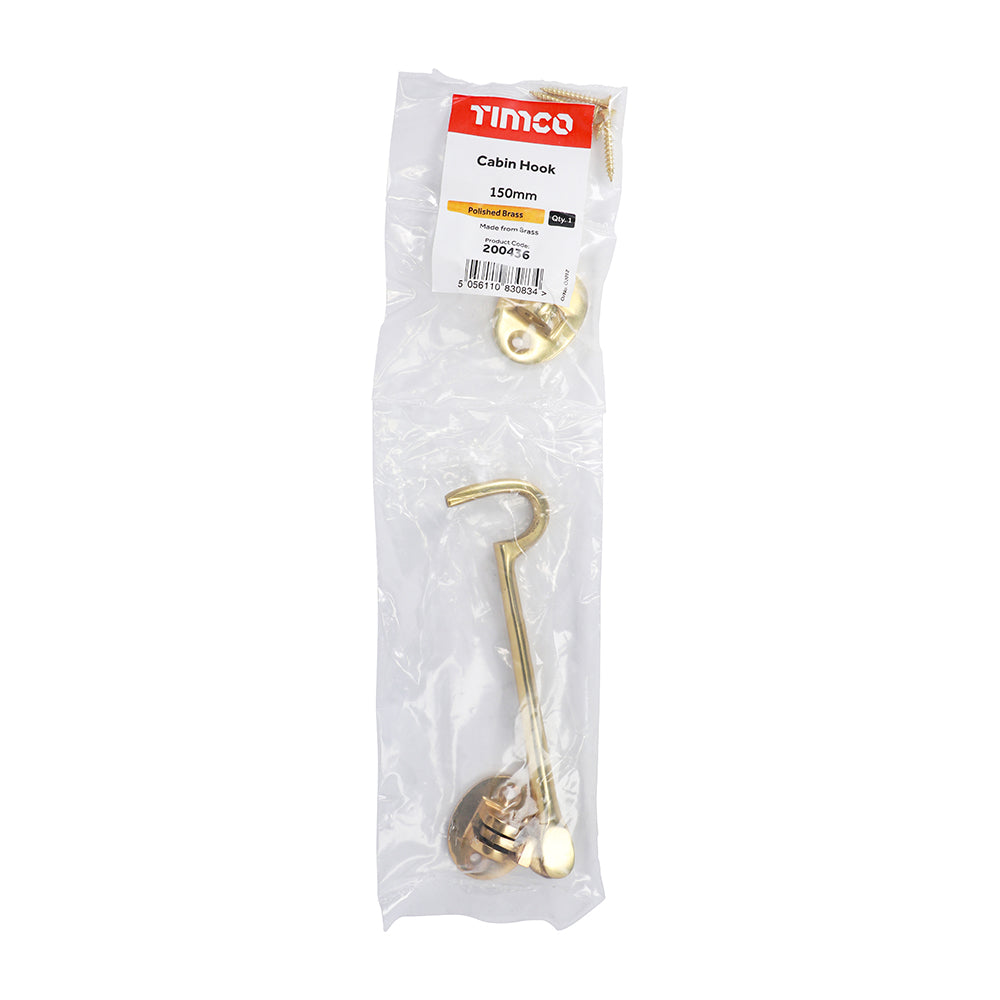 TIMCO Cabin Hook Polished Brass - 150mm - Image