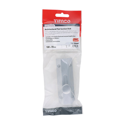 TIMCO Architectural Flat Section Bolt Satin Chrome - 100 x 35mm - Image