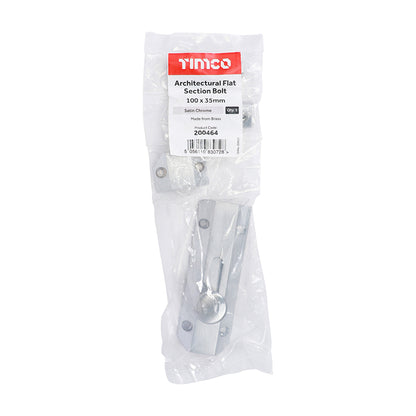 TIMCO Architectural Flat Section Bolt Satin Chrome - 100 x 35mm - Image
