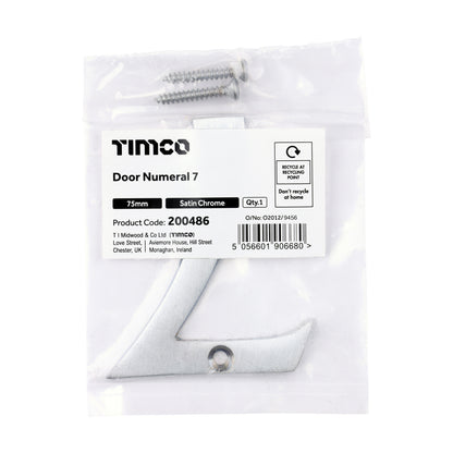 TIMCO Door Numeral 7 - Satin Chrome - 75mm - Image