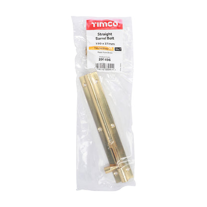 TIMCO Straight Barrel Bolt Polished Brass - 150 x 25mm - Image