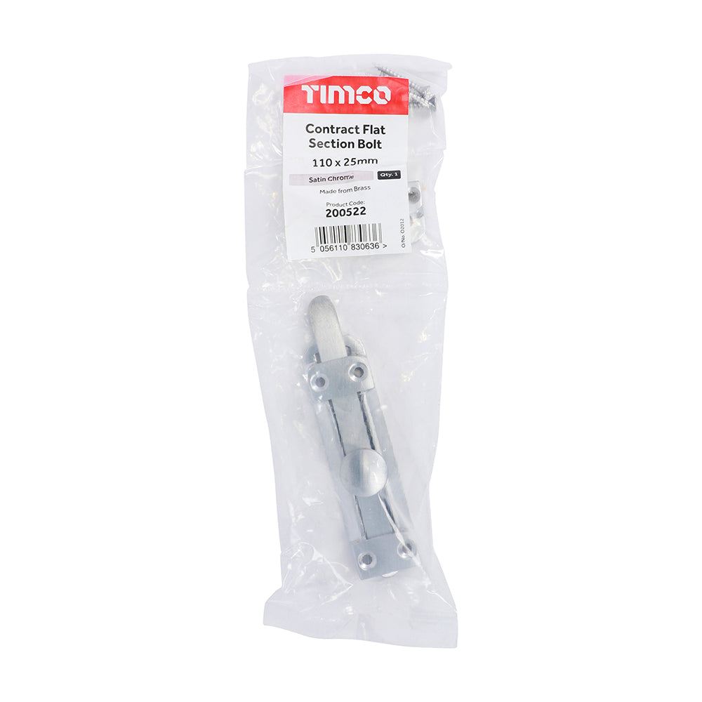 TIMCO Contract Flat Section Bolt Satin Chrome - 110 x 25mm - Image