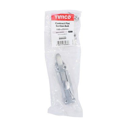TIMCO Contract Flat Section Bolt Satin Chrome - 110 x 25mm - Image