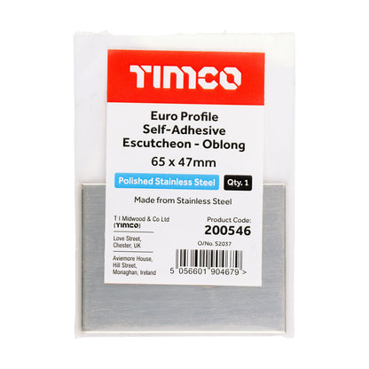TIMCO Euro Profile Self-Adhesive Escutcheon - Oblong - Polished Stainless Steel - 65 x 47mm - Image
