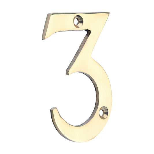 TIMCO Door Numeral 3 - Polished Brass - 75mm - Image