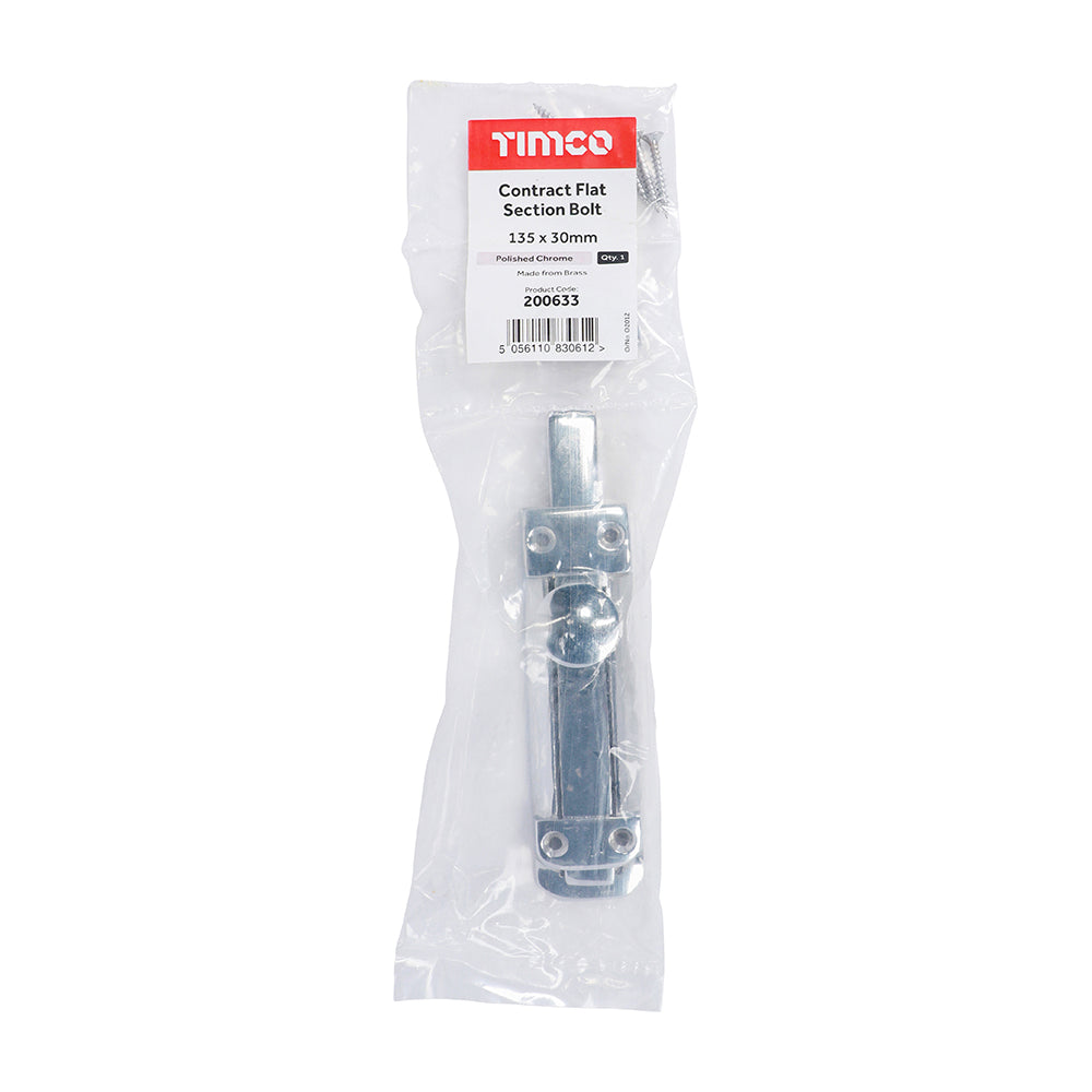 TIMCO Contract Flat Section Bolt Polished Chrome - 135 x 30mm - Image