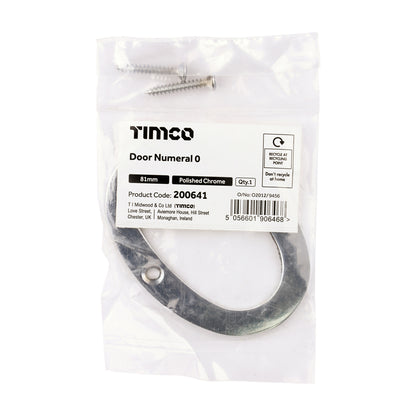 TIMCO Door Numeral 0 - Polished Chrome - 81mm - Image