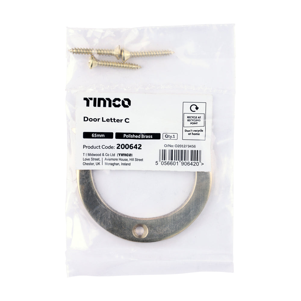 TIMCO Door Letter C - Polished Brass - 65mm - Image