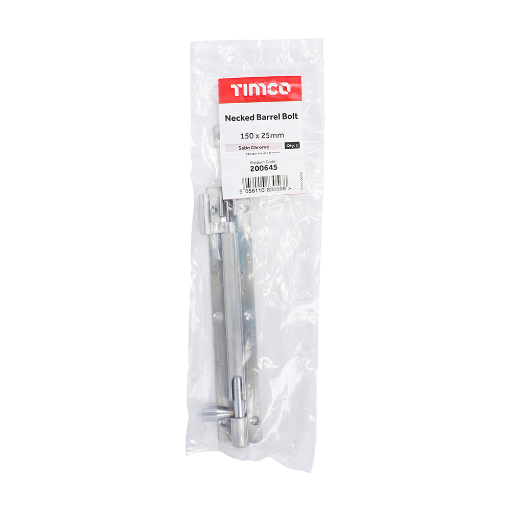 TIMCO Necked Barrel Bolt Satin Chrome - 150 x 25mm - Image