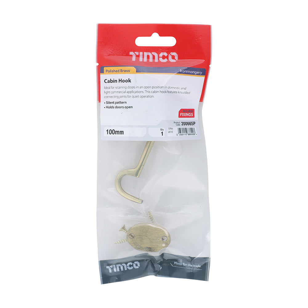TIMCO Cabin Hook Polished Brass - 100mm - Image