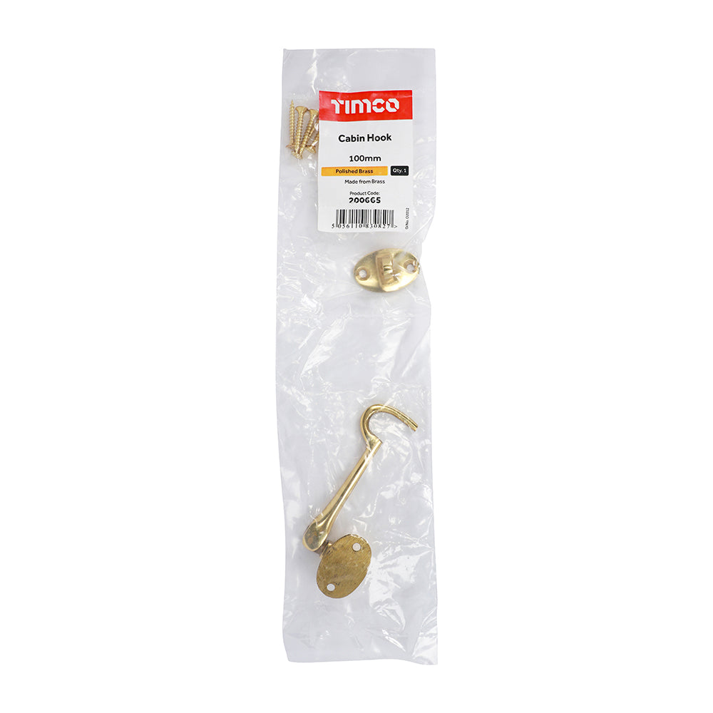 TIMCO Cabin Hook Polished Brass - 100mm - Image