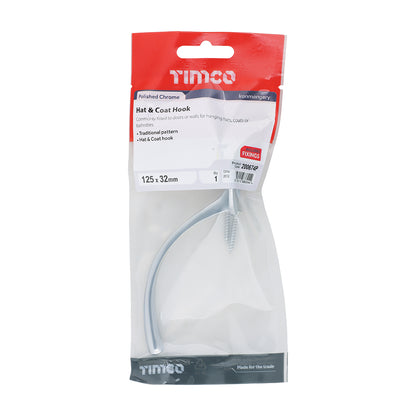 TIMCO Hat & Coat Hook Polished Chrome - 125 x 32mm - Image