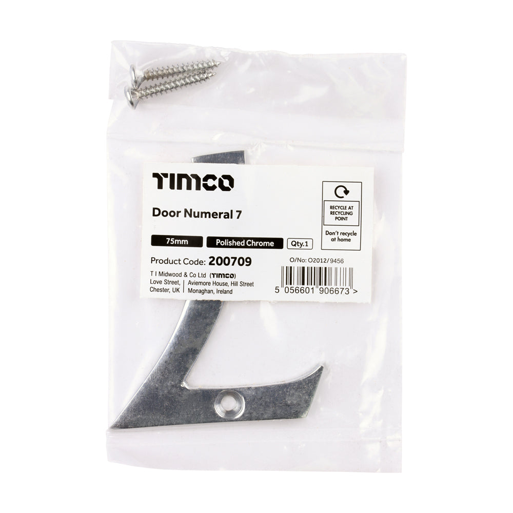 TIMCO Door Numeral 7 - Polished Chrome - 75mm - Image