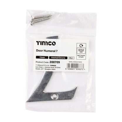 TIMCO Door Numeral 7 - Polished Chrome - 75mm - Image