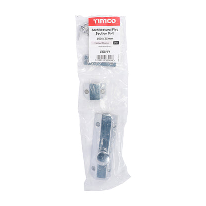 TIMCO Architectural Flat Section Bolt Polished Chrome - 100 x 35mm - Image