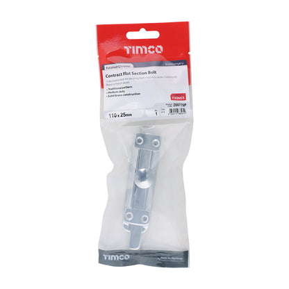 TIMCO Contract Flat Section Bolt Polished Chrome - 110 x 25mm - Image