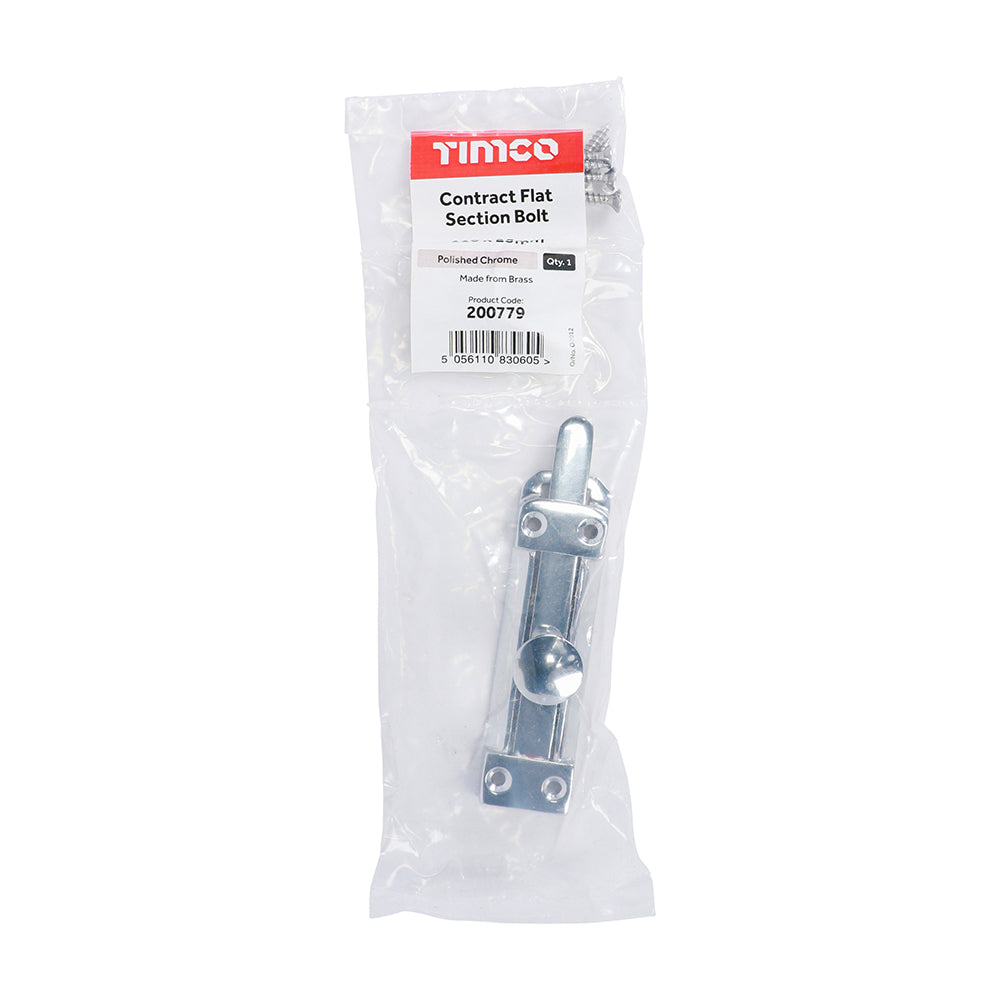 TIMCO Contract Flat Section Bolt Polished Chrome - 110 x 25mm - Image