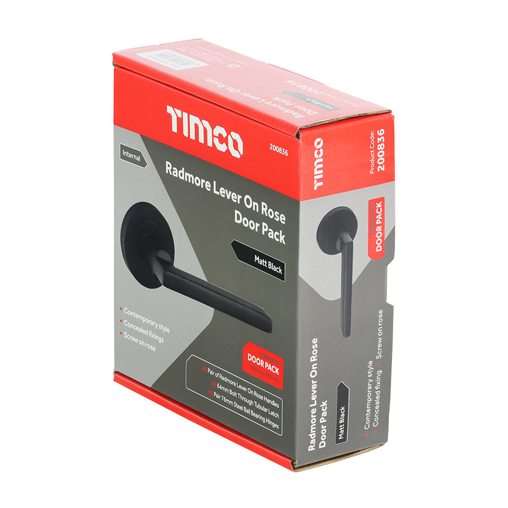 TIMCO Radmore Lever On Rose Internal Door Latch Pack - Matt Black - Mixed - Image