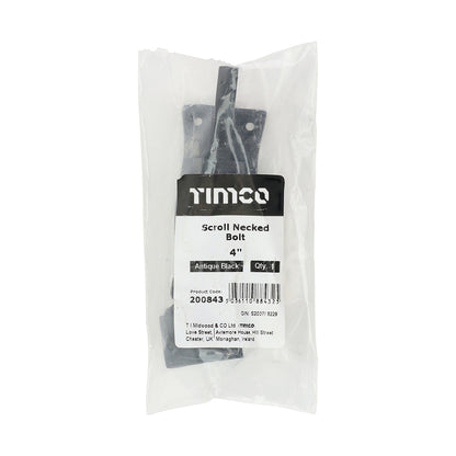 TIMCO Scroll Necked Bolt - Antique Black - 4" - Image